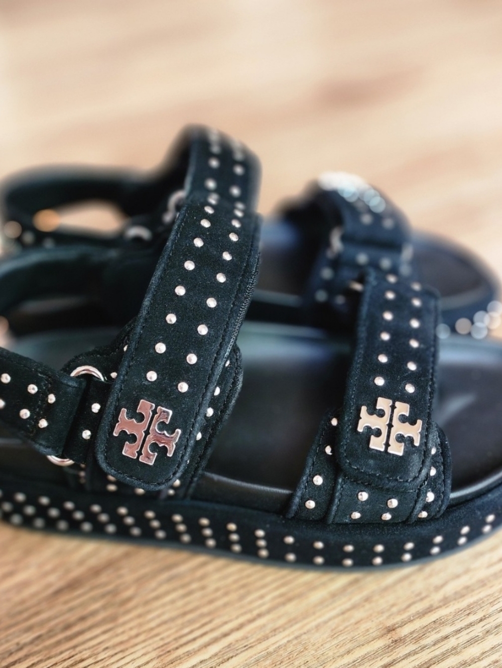 Size 5.5 - 🆕️ TORY BURCH KIRA Black Sport Studded Platform Sandals with Logo - Picture 6 of 12